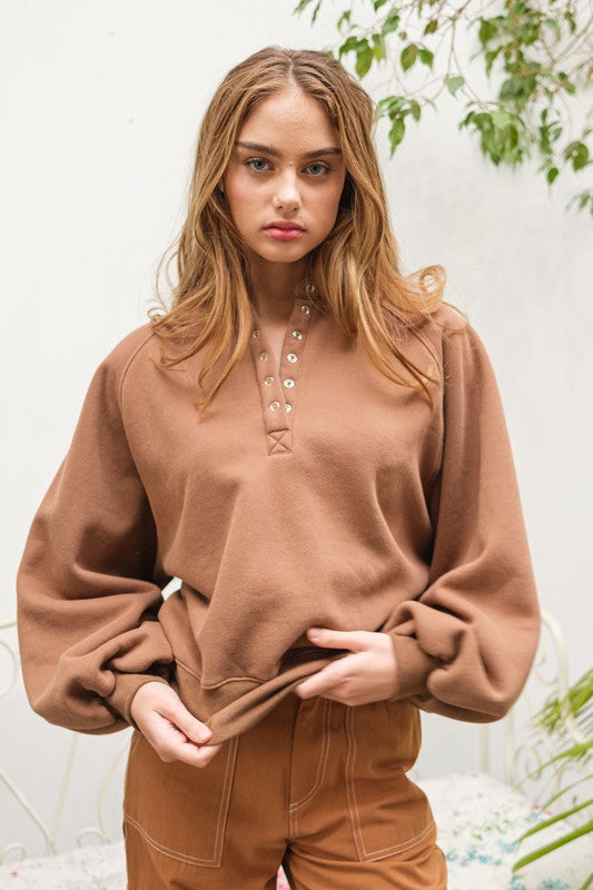 Piper Snap Button Collared Sweater Brown