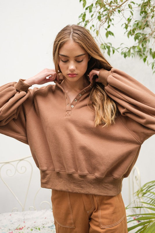 Piper Snap Button Collared Sweater Brown