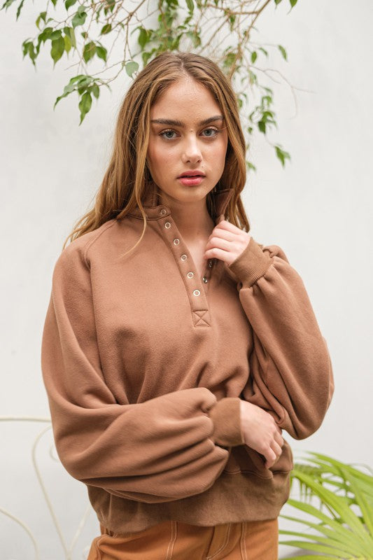 Piper Snap Button Collared Sweater Brown