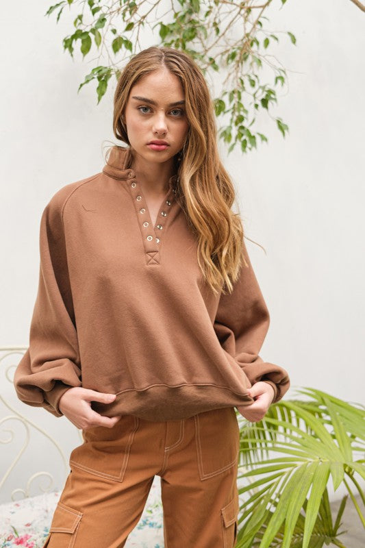 Piper Snap Button Collared Sweater Brown