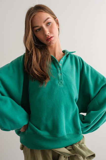 Piper Snap Button Collared Sweater Green-Sweater-Papermoon-Urbanheer