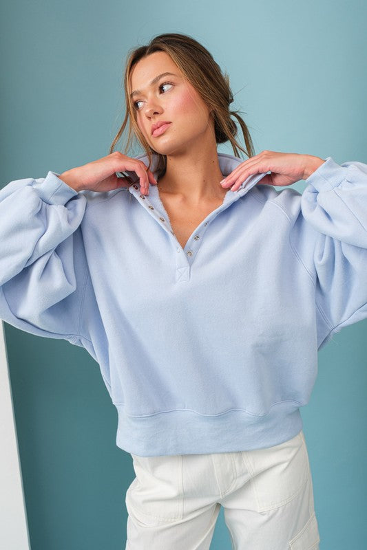 Piper Snap Button Collared Sweater Sky Blue