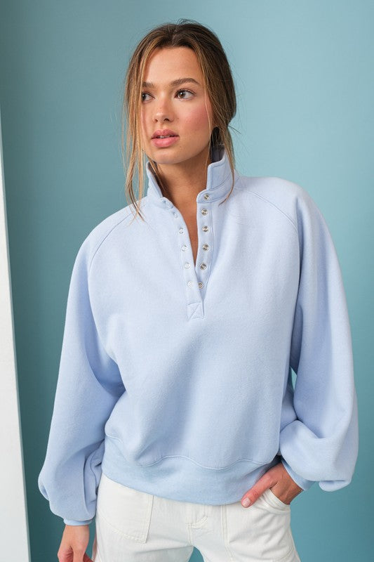 Piper Snap Button Collared Sweater Sky Blue