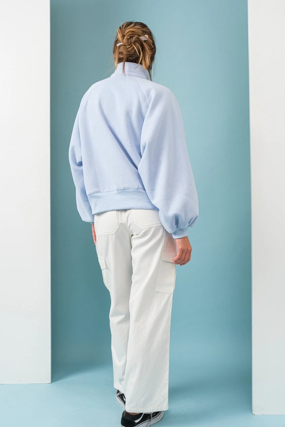 Piper Snap Button Collared Sweater Sky Blue