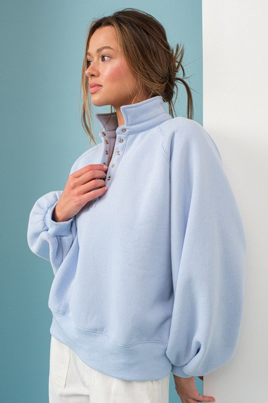 Piper Snap Button Collared Sweater Sky Blue