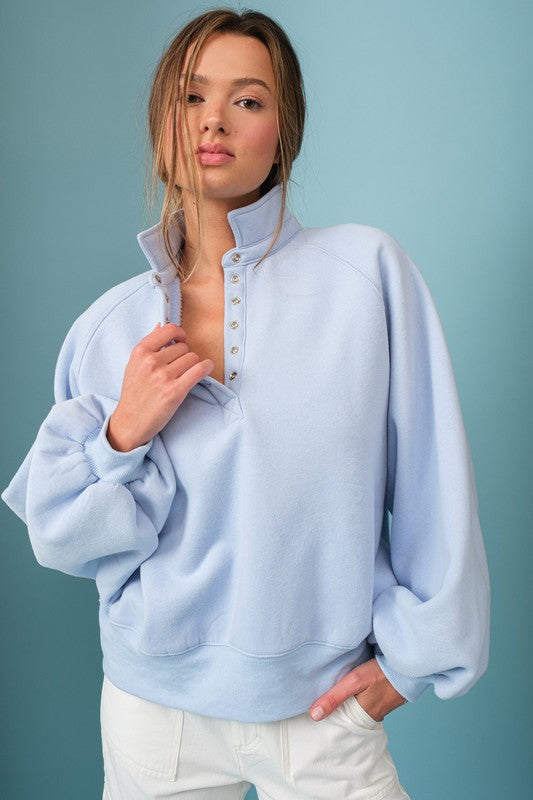 Piper Snap Button Collared Sweater Sky Blue