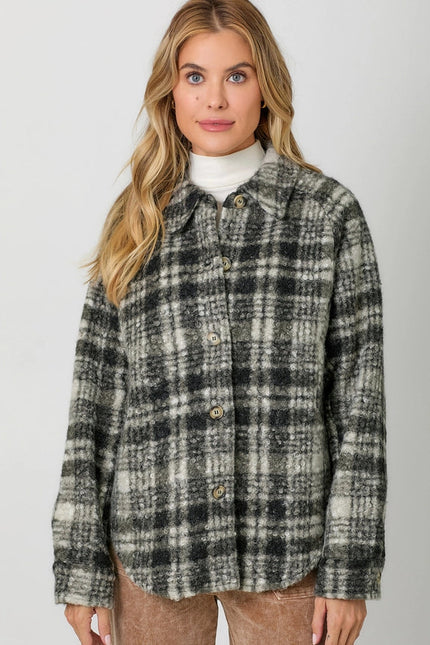 Plaid Button Down Shacket Black