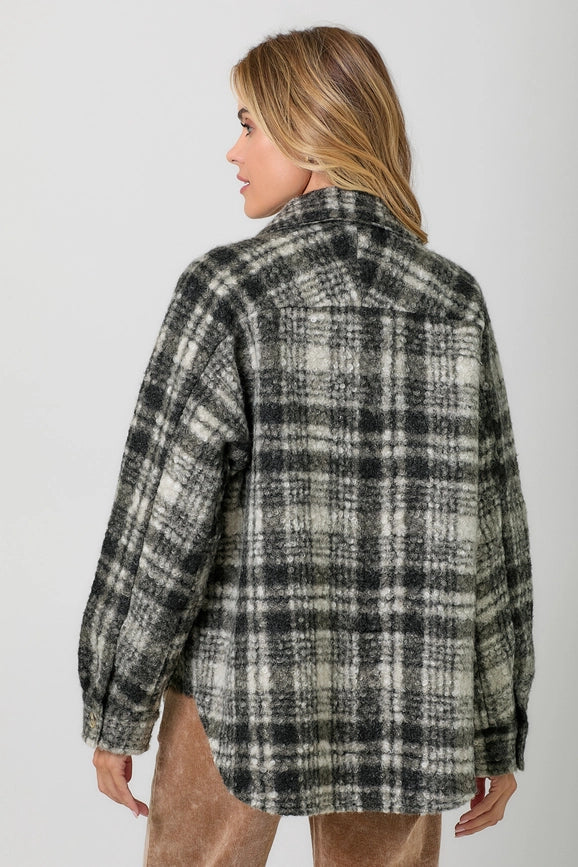 Plaid Button Down Shacket Black