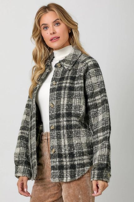 Plaid Button Down Shacket Black