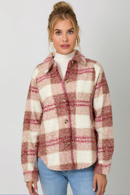 Plaid Button Down Shacket Rosé