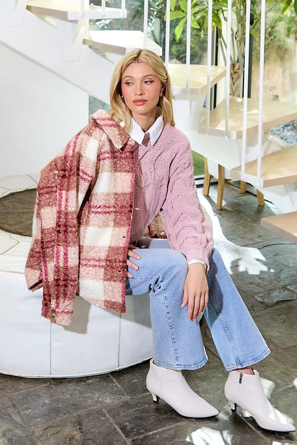 Plaid Button Down Shacket Rosé