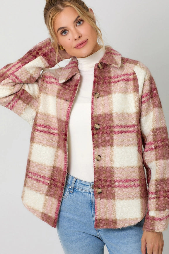 Plaid Button Down Shacket Rosé