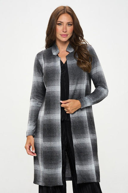 Plaid Open Front Coat with Collar-1