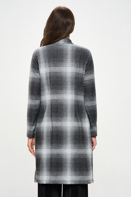 Plaid Open Front Coat with Collar-3