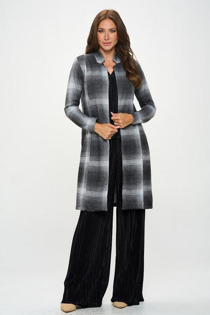 Plaid Open Front Coat with Collar-4