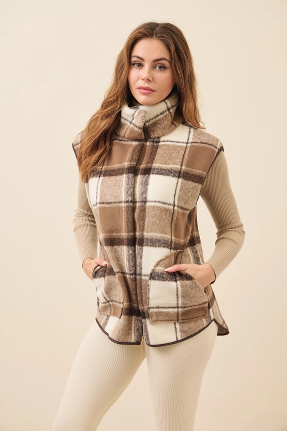 Plaid Shirt Tail Vest BROWN