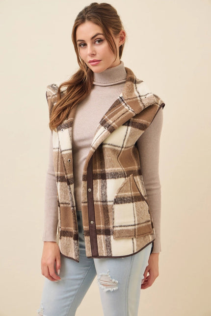 Plaid Shirt Tail Vest BROWN