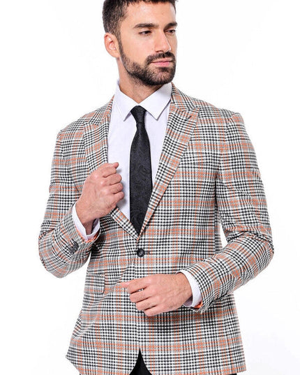 Plaid Slim-Fit Orange Black Men Blazer