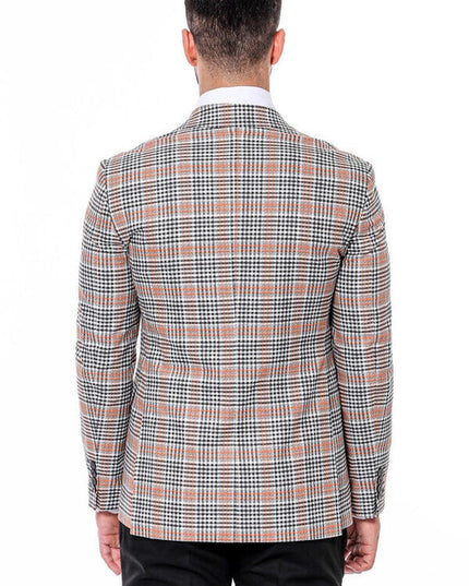 Plaid Slim-Fit Orange Black Men Blazer