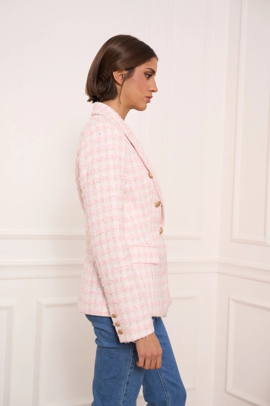 Plaid Tweed Blazer Jacket Pink