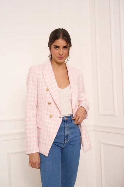 Plaid Tweed Blazer Jacket Pink