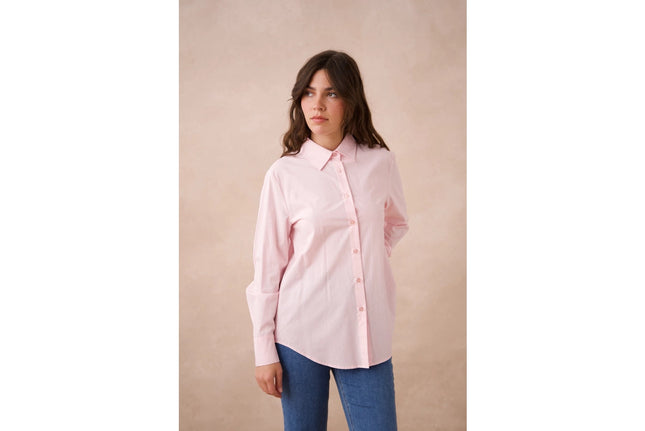 Plain Cotton Shirt With Lapel Collar Pink