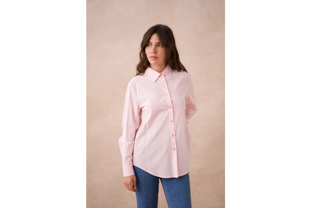 Plain Cotton Shirt With Lapel Collar Pink