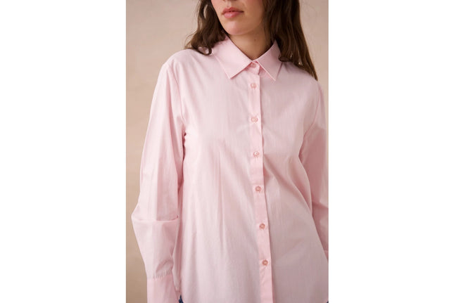 Plain Cotton Shirt With Lapel Collar Pink