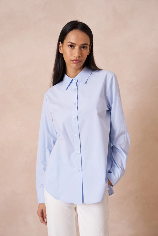 Plain Cotton Shirt With Lapel Collar  Sky Blue