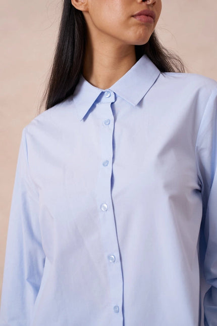 Plain Cotton Shirt With Lapel Collar  Sky Blue