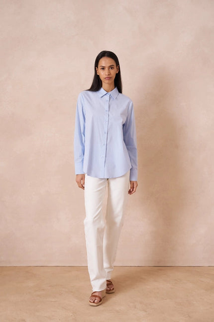 Plain Cotton Shirt With Lapel Collar  Sky Blue