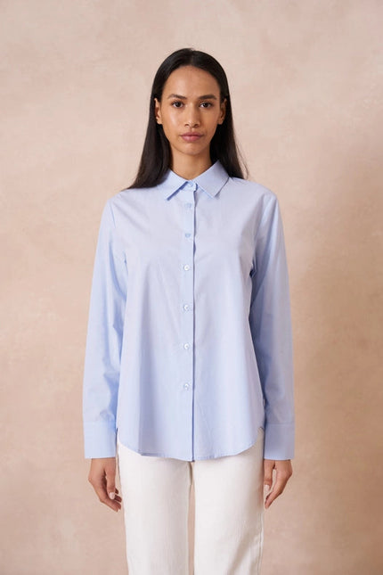 Plain Cotton Shirt With Lapel Collar  Sky Blue