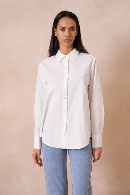 Plain Cotton Shirt With Lapel Collar White