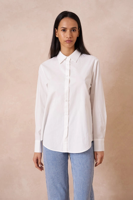 Plain Cotton Shirt With Lapel Collar White