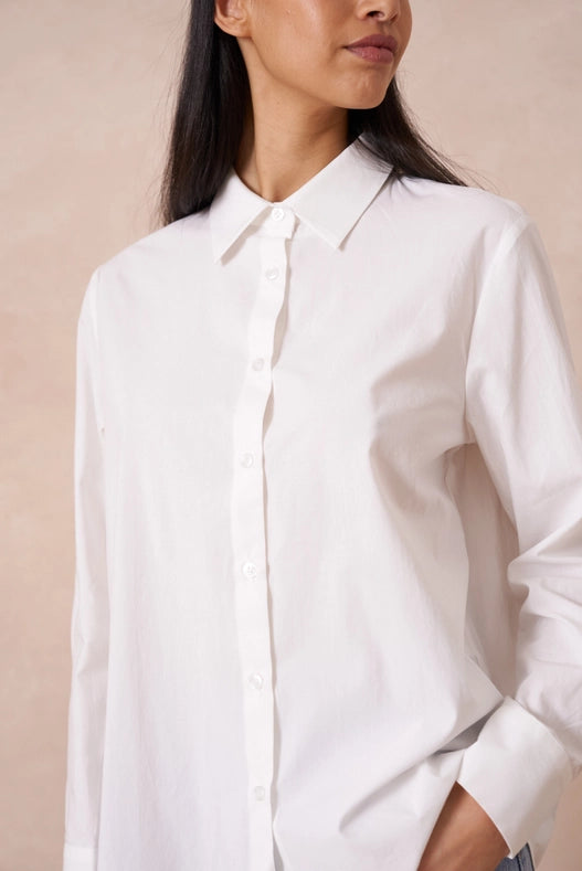 Plain Cotton Shirt With Lapel Collar White