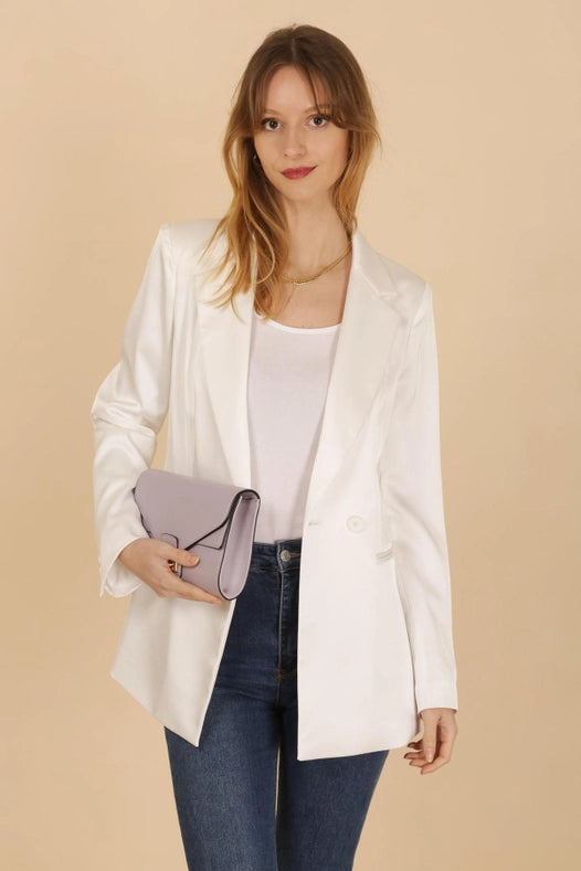 Plain Fitted Satin Jacket White