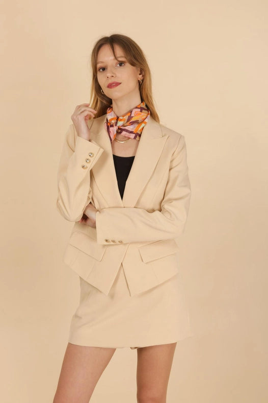 Plain Fitted Short Jacket Beige