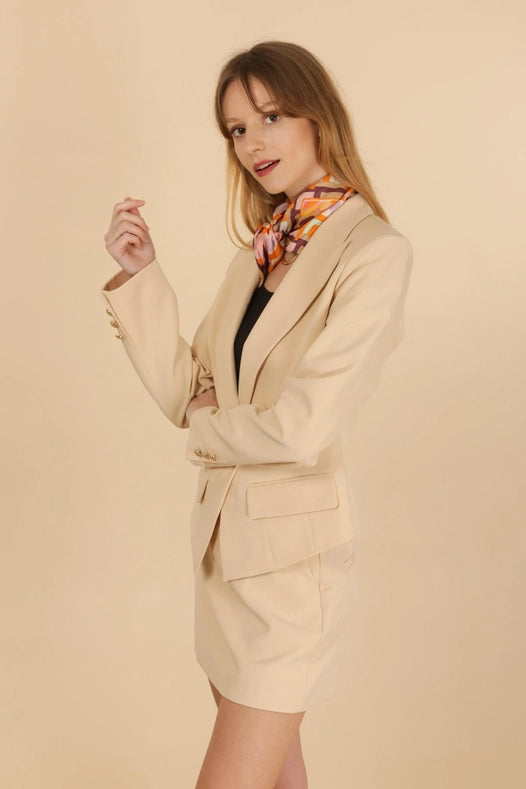 Plain Fitted Short Jacket Beige