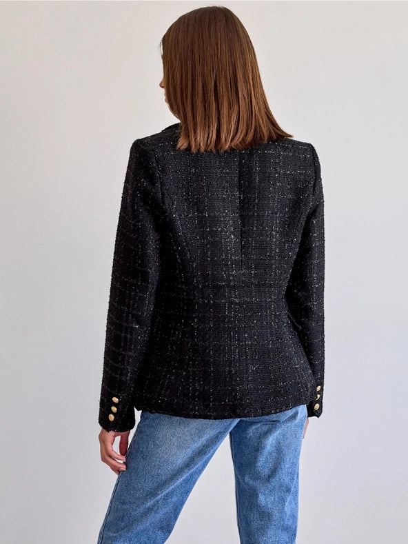 Plain Tweed Blazer With Golden Button