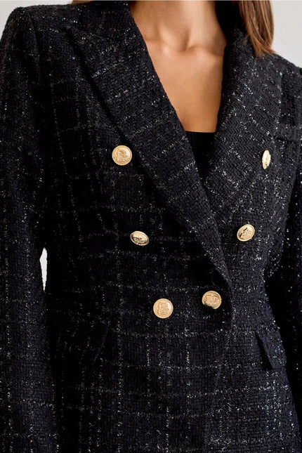 Plain Tweed Blazer With Golden Button