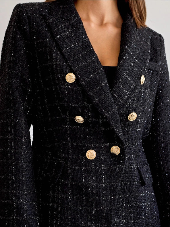 Plain Tweed Blazer With Golden Button