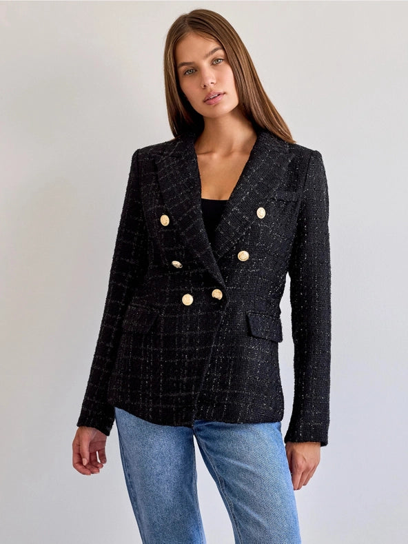 Plain Tweed Blazer With Golden Button