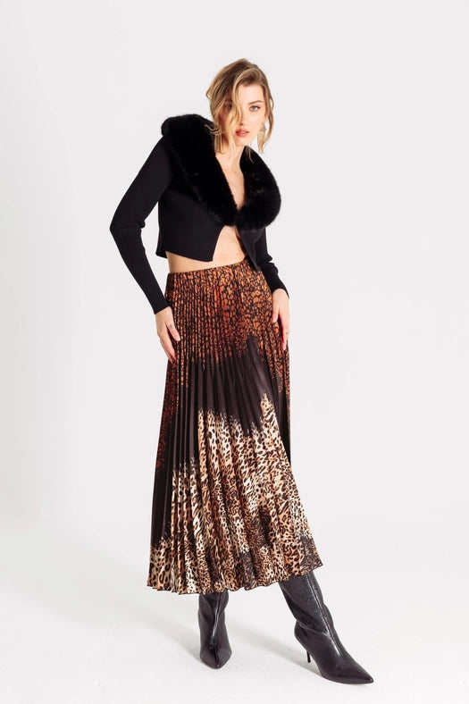 Pleated Animal Print Long Skirt