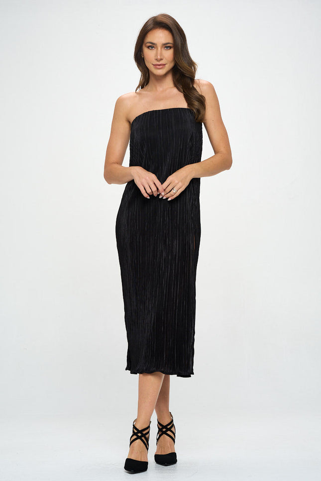 Plisse Tube Maxi Dress with Slit-2