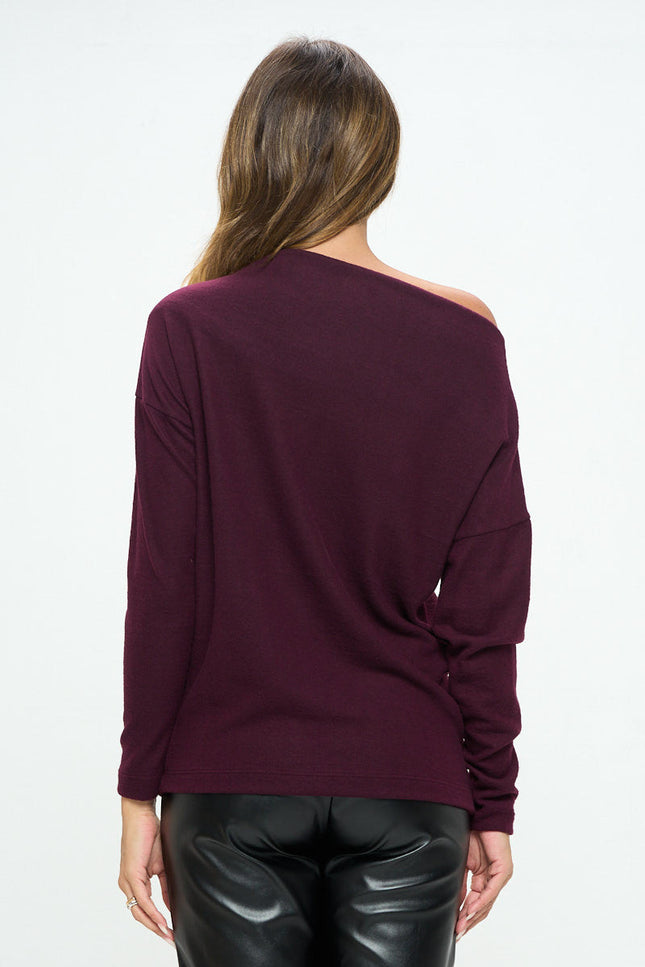 Plum Brushed Knit Off the Shoulder Top-3