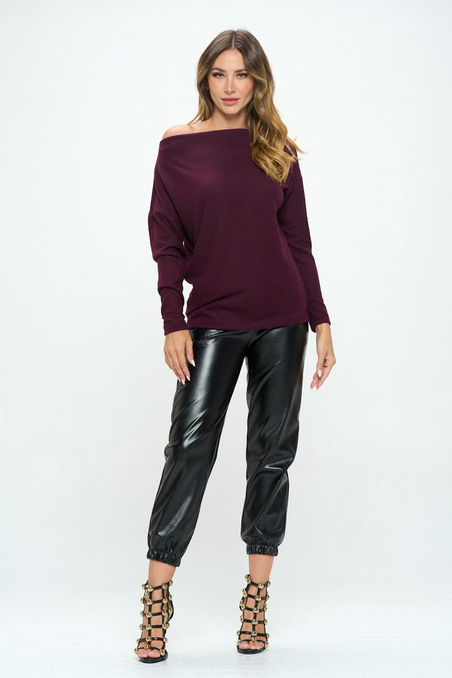 Plum Brushed Knit Off the Shoulder Top-4