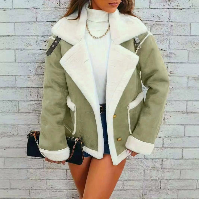 Plush Jacket Sherpa Faux Suede Coat Green