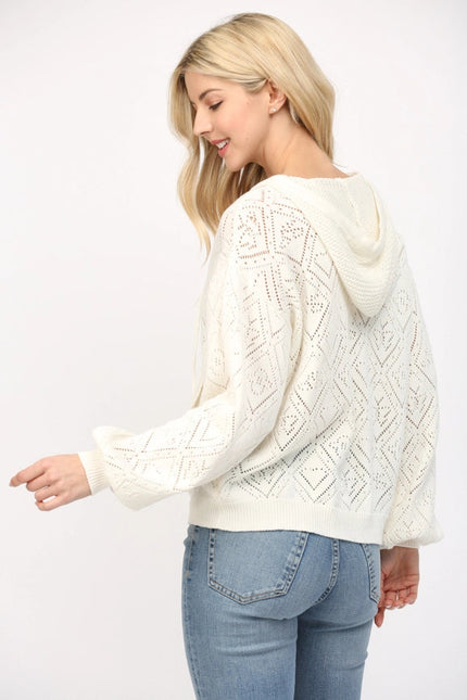 Pointelle Knit Hooded Sweater