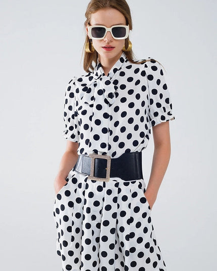 Polka Dot Blouse with Scarf Tie Detail