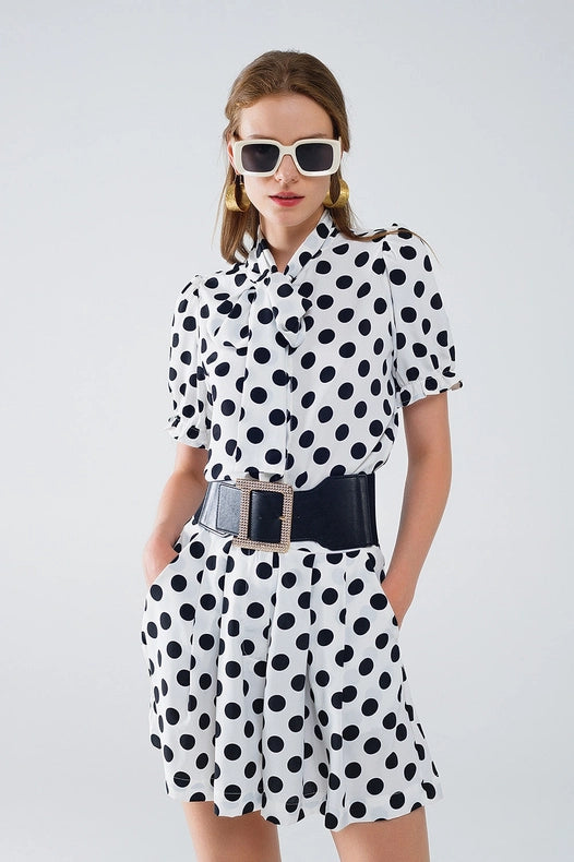 Polka Dot Blouse with Scarf Tie Detail